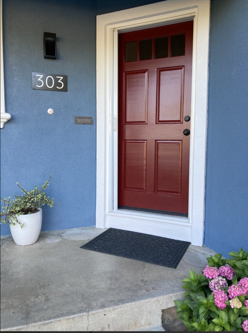 Detailed red front door repaint on a Napa home